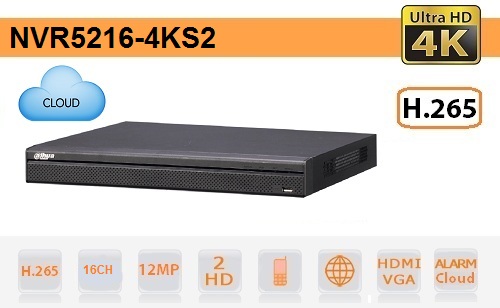 NVR IP 16 Canali 4K Ultra-HD 12Mpx 320Mbps H.265 - Serie Pro - Dahua - NVR5216-4KS2