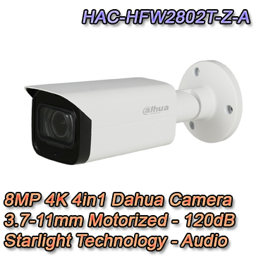 TELECAMERA DAHUA 8MP 4K MOTORIZZATA STARLIGHT AUDIO - HAC-HFW2802T-Z-A